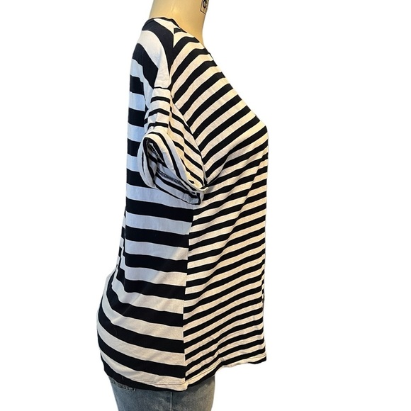 Chaps Side Ties Short Sleeve Black and White Striped Top Size Large​​​​ - Picture 9 of 15